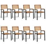 NNEVL Stackable Garden Chairs 8 pcs Solid Wood Acacia and Metal
