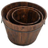 NNEVL 3 Piece Wooden Bucket Planter Set Solid Wood Fir