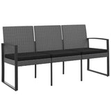 NNEVL 3-Seater Garden Bench with Cushions Dark Grey PP Rattan