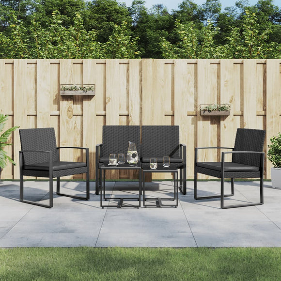 NNEVL 5 piece Garden Dining Set with Cushions Black PP Rattan