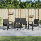 NNEVL 5 piece Garden Dining Set with Cushions Black PP Rattan