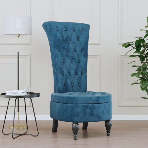 NNEVL High Back Chair Blue Velvet Button Design