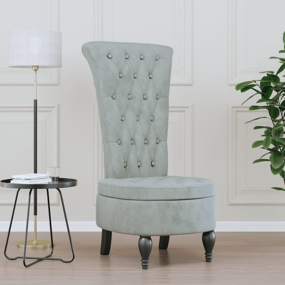NNEVL High Back Chair Light Grey Velvet Button Design
