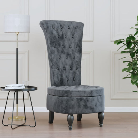 NNEVL High Back Chair Dark Grey Velvet Button Design