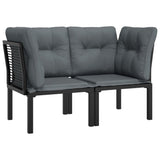 NNEVL Garden Corner Chairs with Cushions 2 pcs Black&Grey Poly Rattan