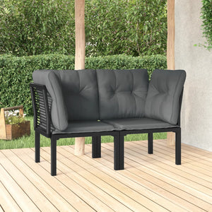 NNEVL Garden Corner Chairs with Cushions 2 pcs Black&Grey Poly Rattan