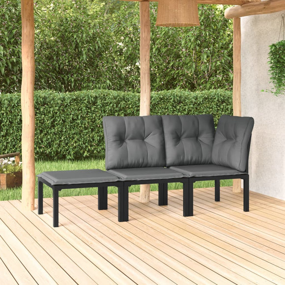 NNEVL 3 Piece Garden Lounge Set Black and Grey Poly Rattan