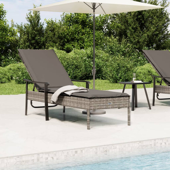 NNEVL Sun Lounger with Cushion Grey Poly Rattan
