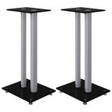 NNEVL Speaker Stands 2pcs Black&Silver Tempered Glass 2 Pillars Design