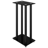 NNEVL Speaker Stands 2 pcs Black Tempered Glass 4 Pillars Design