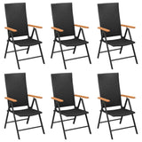 NNEVL 7 Piece Garden Dining Set Black and Brown Poly Rattan