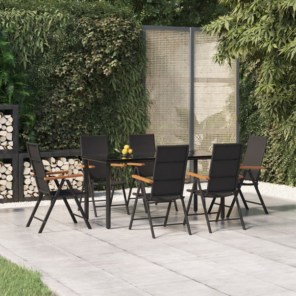 NNEVL 7 Piece Garden Dining Set Black and Brown Poly Rattan