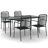 NNEVL 5 Piece Garden Dining Set Black Cotton Rope and Steel