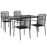 NNEVL 5 Piece Garden Dining Set Black Cotton Rope and Steel