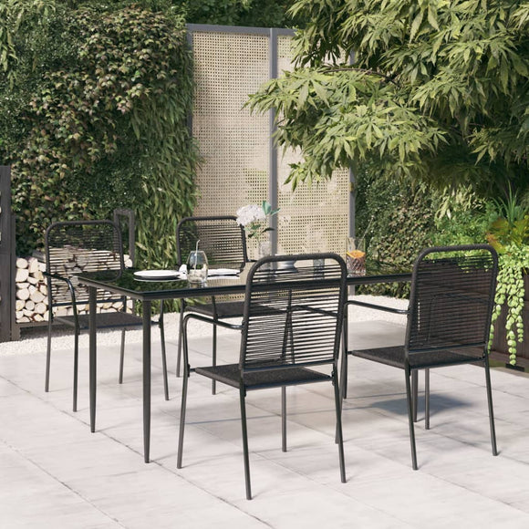 NNEVL 5 Piece Garden Dining Set Black Cotton Rope and Steel