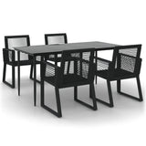 NNEVL 5 Piece Garden Dining Set Black PVC Rattan