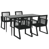 NNEVL 5 Piece Garden Dining Set Black PVC Rattan