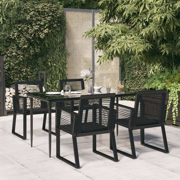 NNEVL 5 Piece Garden Dining Set Black PVC Rattan