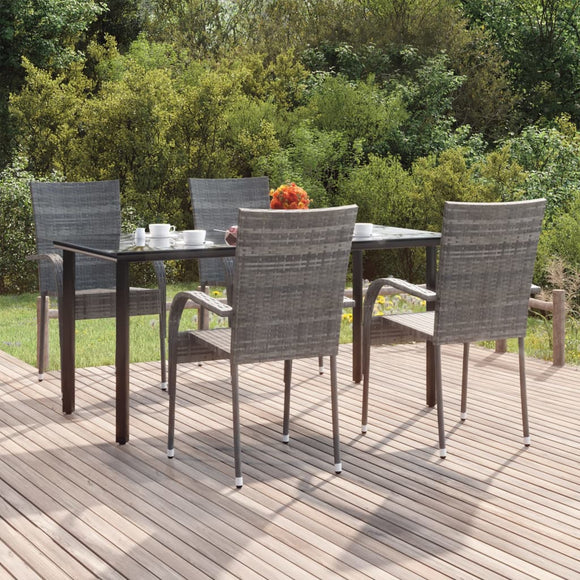 NNEVL 5 Piece Garden Dining Set Grey Poly Rattan