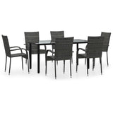 NNEVL 7 Piece Garden Dining Set Grey Poly Rattan