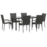 NNEVL 7 Piece Garden Dining Set Grey Poly Rattan