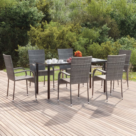 NNEVL 7 Piece Garden Dining Set Grey Poly Rattan