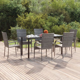 NNEVL 7 Piece Garden Dining Set Grey Poly Rattan