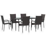 NNEVL 7 Piece Garden Dining Set Brown Poly Rattan