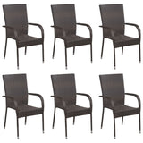 NNEVL 7 Piece Garden Dining Set Brown Poly Rattan