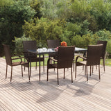 NNEVL 7 Piece Garden Dining Set Brown Poly Rattan