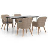 NNEVL 5 Piece Garden Dining Set with Cushions Brown