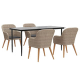 NNEVL 5 Piece Garden Dining Set with Cushions Brown