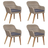 NNEVL 5 Piece Garden Dining Set with Cushions Brown