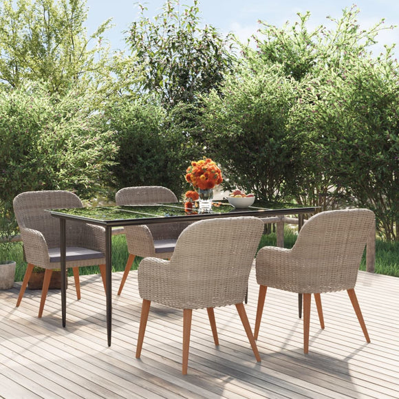 NNEVL 5 Piece Garden Dining Set with Cushions Brown