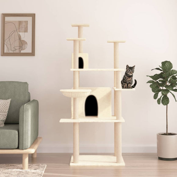 NNEVL Cat Tree with Sisal Scratching Posts Cream 166 cm