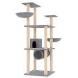 NNEVL Cat Tree with Sisal Scratching Posts Light Grey 141 cm