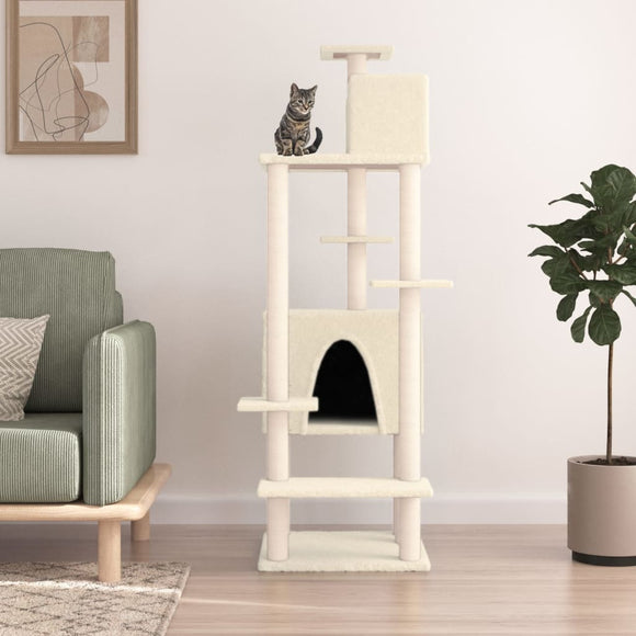 NNEVL Cat Tree with Sisal Scratching Posts Cream 154 cm