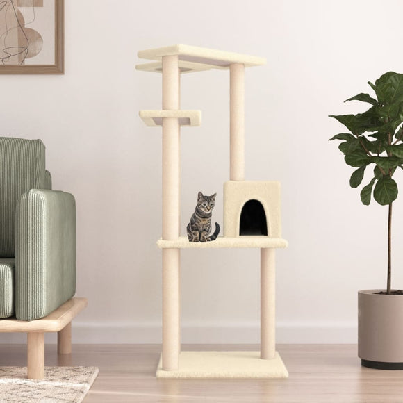 NNEVL Cat Tree with Sisal Scratching Posts Cream 123 cm