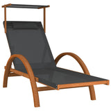 NNEVL Sun Lounger with Canopy Grey Textilene and Solid Wood Poplar