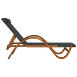 NNEVL Sun Lounger with Pillow Grey Textilene and Solid Wood Poplar