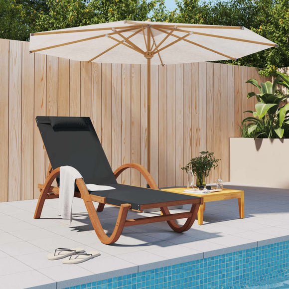 NNEVL Sun Lounger with Pillow Grey Textilene and Solid Wood Poplar