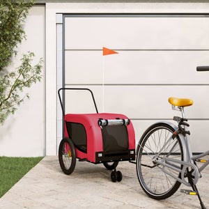 NNEVL Dog Bike Trailer Red and Black Oxford Fabric and Iron