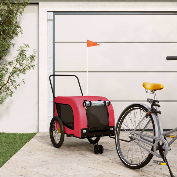 NNEVL Dog Bike Trailer Red and Black Oxford Fabric and Iron