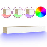 NNEVL TV Cabinet with LED Lights White and Sonoma Oak 120x35x15.5 cm