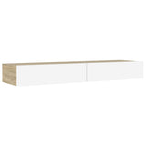 NNEVL TV Cabinet with LED Lights White and Sonoma Oak 120x35x15.5 cm