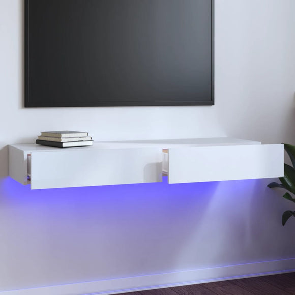 NNEVL TV Cabinet with LED Lights High Gloss White 120x35x15.5 cm