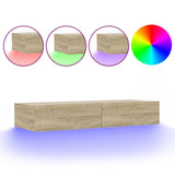 NNEVL TV Cabinet with LED Lights Sonoma Oak 90x35x15.5 cm