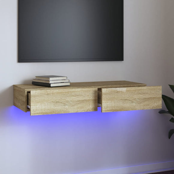 NNEVL TV Cabinet with LED Lights Sonoma Oak 90x35x15.5 cm