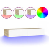 NNEVL TV Cabinet with LED Lights White and Sonoma Oak 90x35x15.5 cm