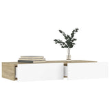 NNEVL TV Cabinet with LED Lights White and Sonoma Oak 90x35x15.5 cm